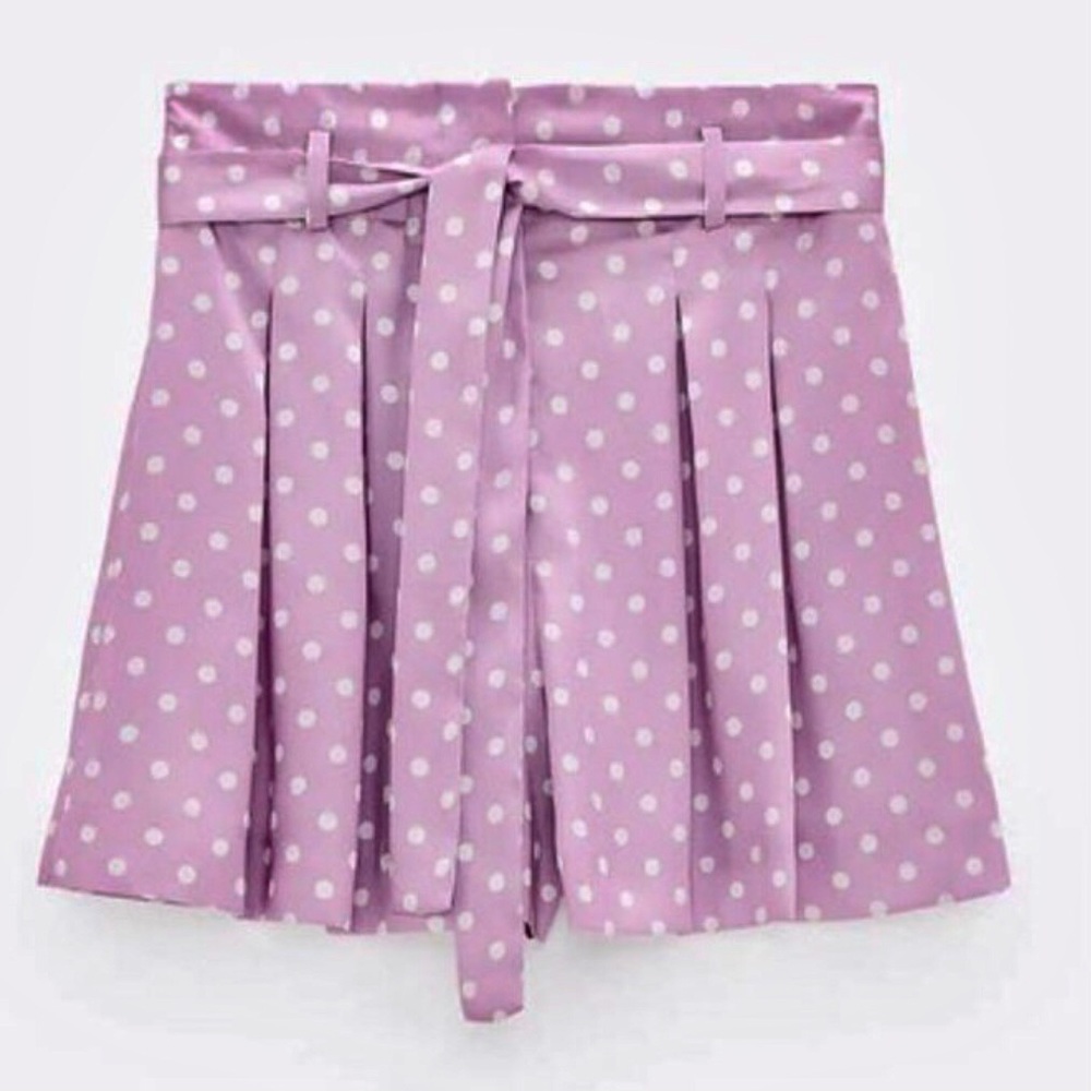 Polka Dot Pleated Women’s Shorts in Lavender